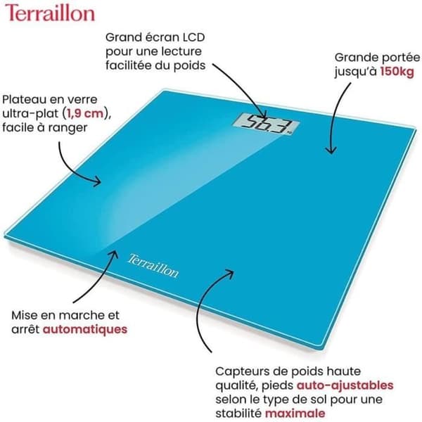 TERRAILLON personlig våg - TX1500 - elektronisk - Ultra-Flat - Automatisk på/av