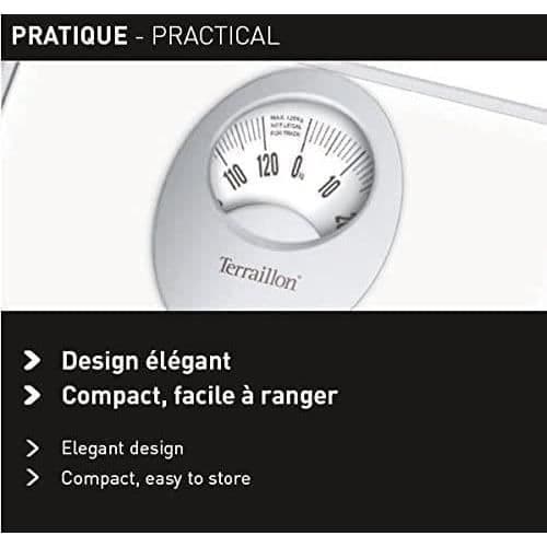 TERRAILLON - Mekanisk personlig våg - Stor roterande urtavla, metallplattform, max 120 kg - Modell 'T61' Vit