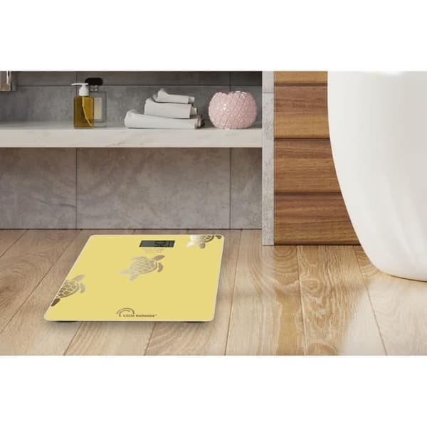 Personvægt - LITTLE BALANCE - 8731 - Metalliske sandskildpadder - USB-reparerbar - 180 kg / 100 g - Gul
