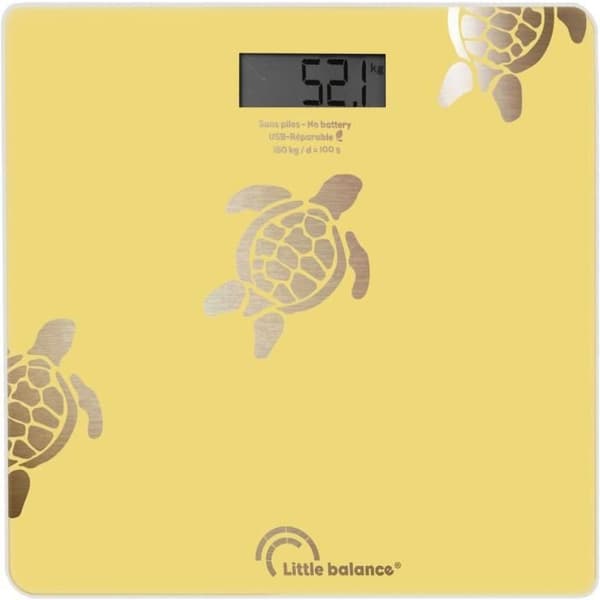 Personvægt - LITTLE BALANCE - 8731 - Metalliske sandskildpadder - USB-reparerbar - 180 kg / 100 g - Gul