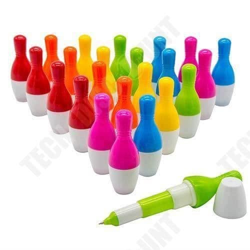Kulspenna - Teknikrabatt - Bowlingkägelform - Fällbar - Blått bläck 0,5 mm - Set om 24