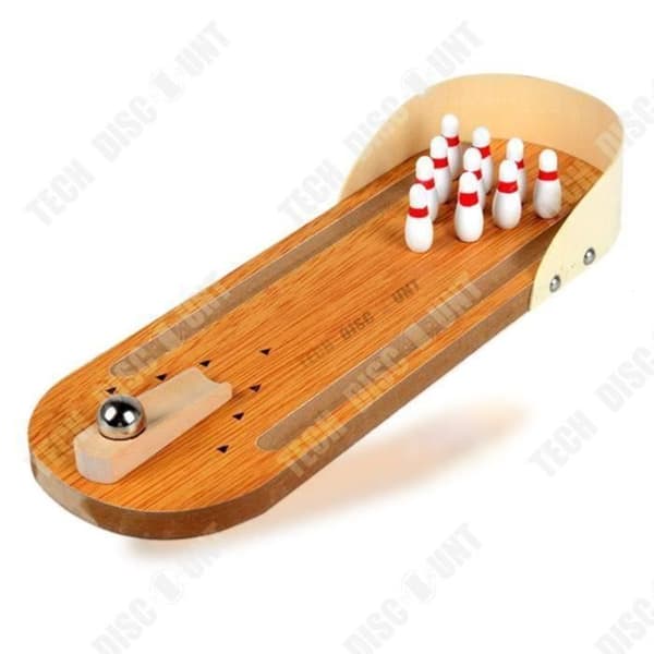 TD® Mini bowlingspel i trä/träkäglor Skrivbordsleksaksspel /10 bowlingnålar+en boll/inomhusspel/komplett skicklighetssats