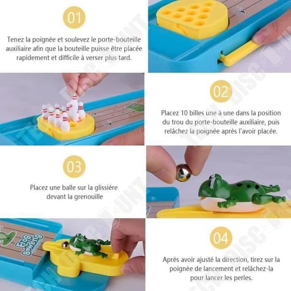 TD® Mini Bowling Game - Brädspel för barn - Bowling med 10 delar + 2 bollar - Interactive Educational Frog Launcher Game Kit