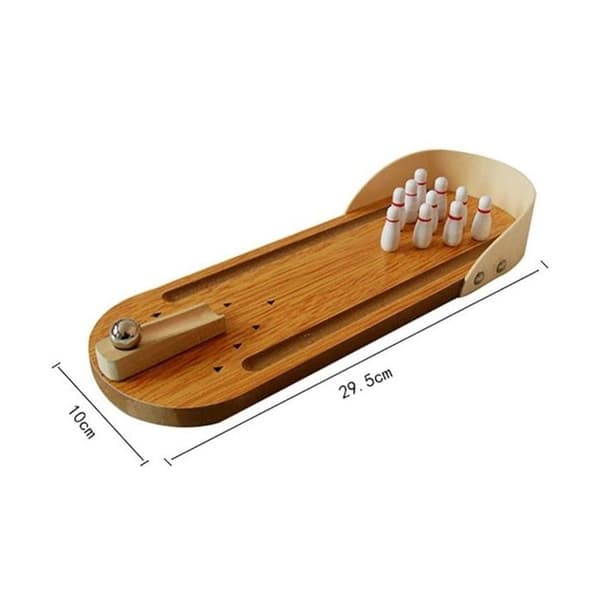 Sällskapsspel - Miniatyr - Träbowling - 10 käglor - Metallboll - 29,5 x 10 cm