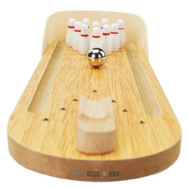 TD® Mini bowlingspel i trä/träkäglor Skrivbordsleksaksspel /10 bowlingnålar+en boll/inomhusspel/komplett skicklighetssats