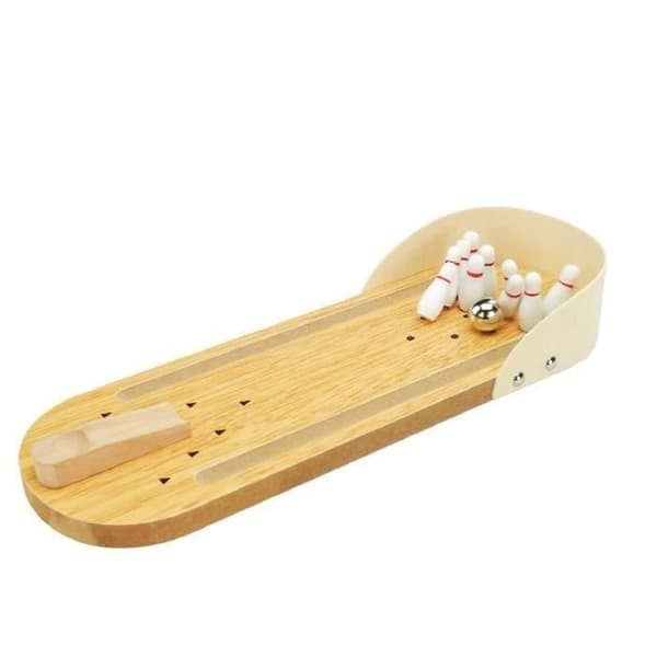 TD® Mini bowlingspel i trä/träkäglor Skrivbordsleksaksspel /10 bowlingnålar+en boll/inomhusspel/komplett skicklighetssats