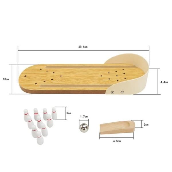 TD® Mini bowlingspel i trä/träkäglor Skrivbordsleksaksspel /10 bowlingnålar+en boll/inomhusspel/komplett skicklighetssats