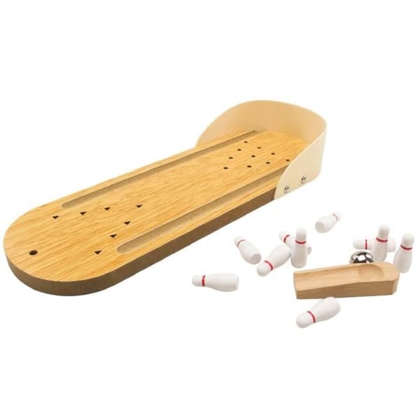 TD® Mini bowlingspel i trä/träkäglor Skrivbordsleksaksspel /10 bowlingnålar+en boll/inomhusspel/komplett skicklighetssats
