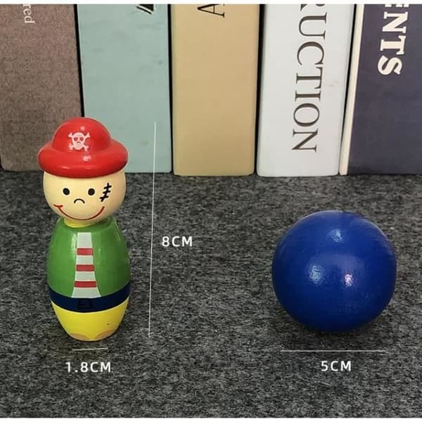 TD® Barnleksaker i trä - Bowlingpussel - Spel för dagisbollar 3-7 år - Piratkägelspel
