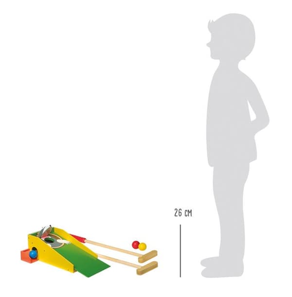 LEGLER färgglad minigolfbana i trä - Molehill - 2 klubbor och 4 bollar - Från 5 år