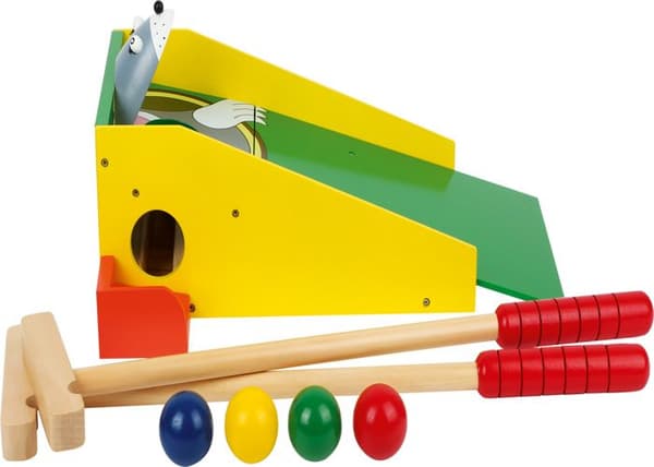 LEGLER färgglad minigolfbana i trä - Molehill - 2 klubbor och 4 bollar - Från 5 år