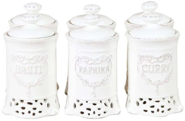 Sæt med 6 krydderibeholdere i hvidt porcelæn
