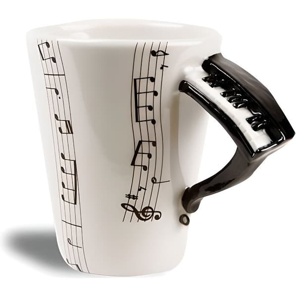 Mugg - Musik - Piano - Värmekänslig - Vit - Rund