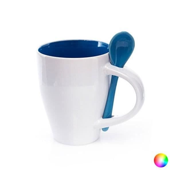 Keramisk mugg med tvåfärgad sked (350 ml) - Original muggfärg - Röd