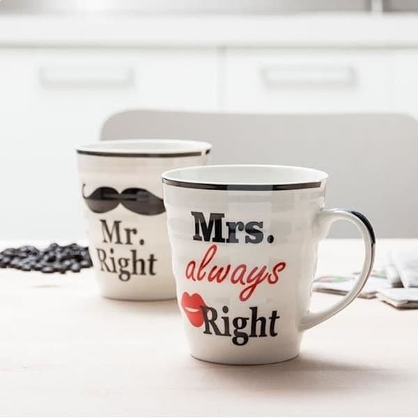 2 koppar Mr and Mrs Right mugg Mr and Mrs