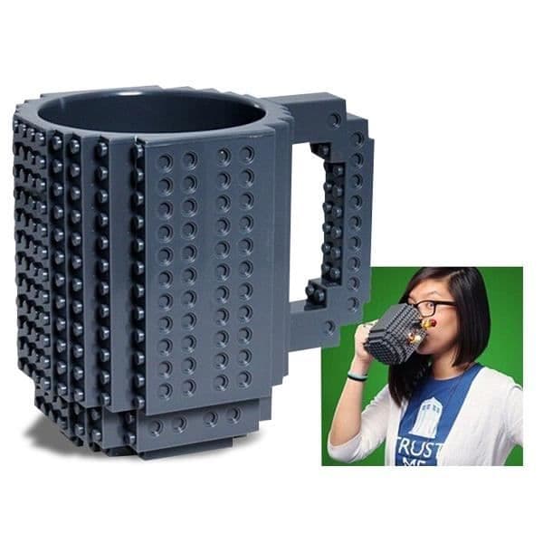 Byggmugg - PixelBlocks - Kompatibel med LEGO - BPA-fri plast - Svart - Cylindrisk