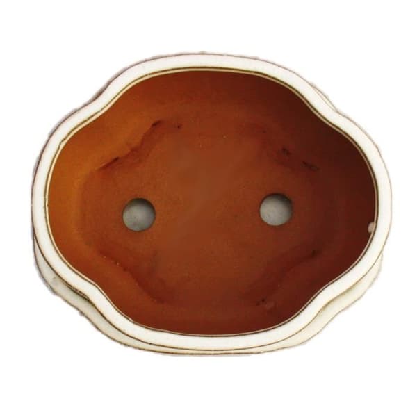 Exotenherz - bonsai skål med fat storlek 2 - ljus beige - haitang/oval - modell i5 - l 14,5 cm - b 12,5 cm - h 5 cm