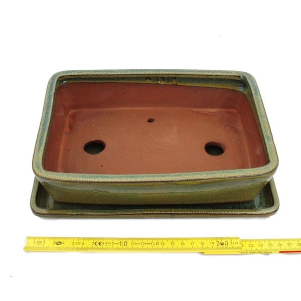 bol bonsaï med fat storlek 4 - rektangulär g30 - brun oliv - l 25cm - b 19cm - h 6,5cm