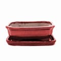 Miniatyrbild 1 av 3: bonsai skål med fat storlek 2 - rektangulär g12 - röd - l 15,5 cm - l 12 cm - l 12 cm - h 4,5 cm