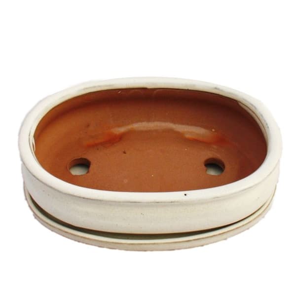 bonsai skål med fat storlek 3 - ljus beige - oval - modell o47 - l 19cm - b 13,5cm - h 5cm