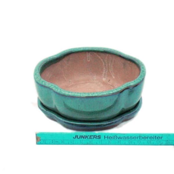 bonsai skål med fat storlek 1 - grön - haitang/oval - modell i5 - l 12cm - b 9,5 cm - h 4,5 cm