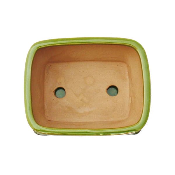 bonsai skål med fat storlek 2 - special ljusgrön glasyr - rektangulär g92 - l 16cm - b 12,5cm - h 7,3cm