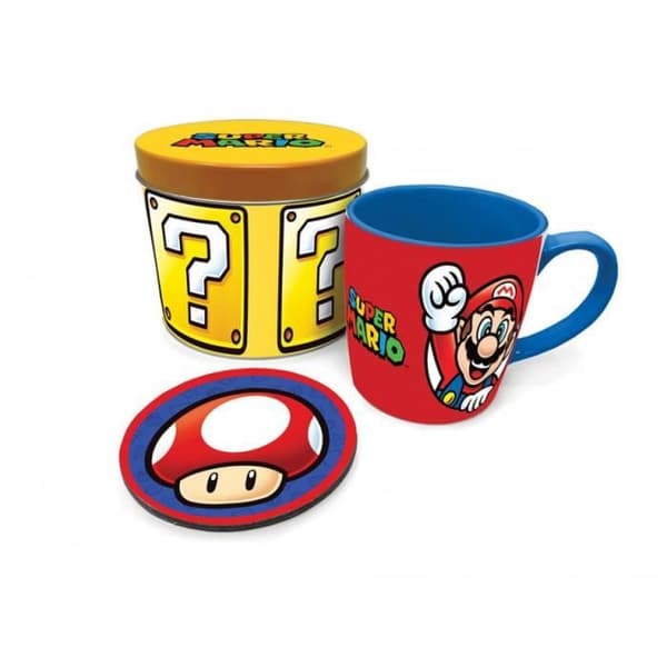 SUPER MARIO - Let's go - Metalllåda, mugg &amp; underlägg