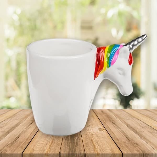 SHOP-STORY - Unicorn Mugg Cup - Vit keramisk mugg med Unicorn Head Handtag
