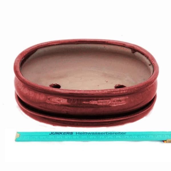 bonsai skål med fat storlek 3 - oval oval - röd - l 19cm - l 19cm - l 13,5cm - h 5cm