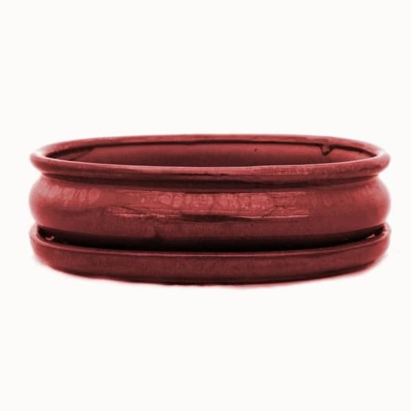 bonsai skål med fat storlek 3 - oval oval - röd - l 19cm - l 19cm - l 13,5cm - h 5cm