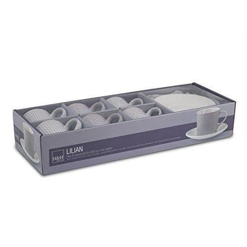H-H H - H Lilian Set med 6 tekoppar med fat, stengods, lila, 45x 16x 8,5 cm - 552138