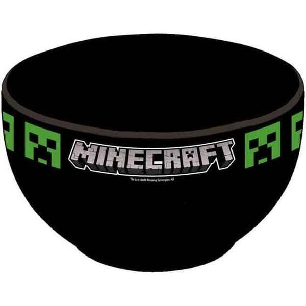 Skål - Minecraft - Frukost - Svart keramik - Krypmönster - 600ml