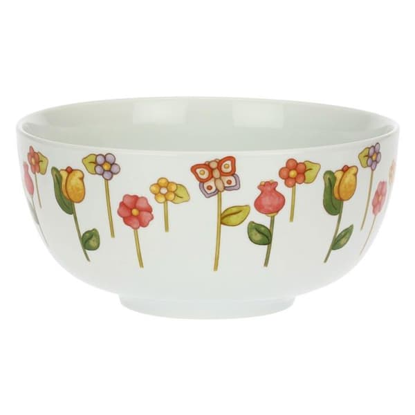 Thun skål - P4734P00 -, Handdekorerad porslinsskål med blommotiv, Maxi version, Happy Country line 25 cm