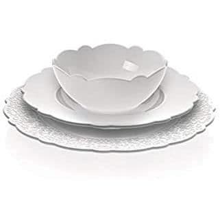Alessi Mw01/3 Klädd skål i vitt porslin med reliefdekoration, set med 4 delar - YMR-169