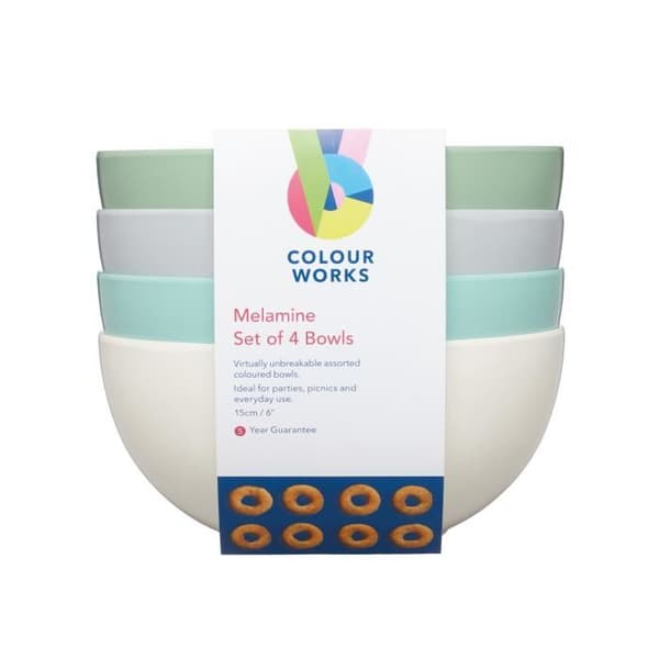 Set med 4 Colourworks okrossbara melaminskålar
