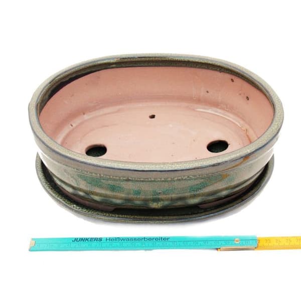 bonsai skål med fat storlek 4 - olivbrun - oval - modell o7 - l 26cm - b 21cm - h 7,5cm