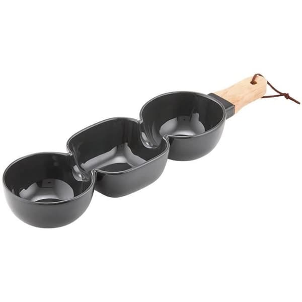 Förrättsskål - LADELLE - 3 fack - Svart - Porslin och bambu - 40 x 9,8 x 5,2 cm