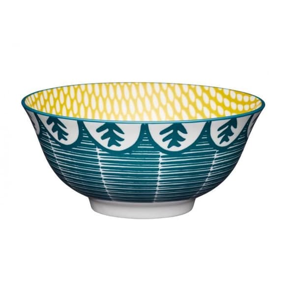 KitchenCraft bol Leafy Green 15,7 cm, keramik blå petrol/gul