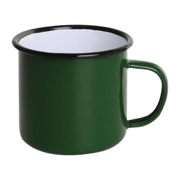 Grön och svart emaljerad stålmugg Olympia 350 ml - Såld i 6-pack