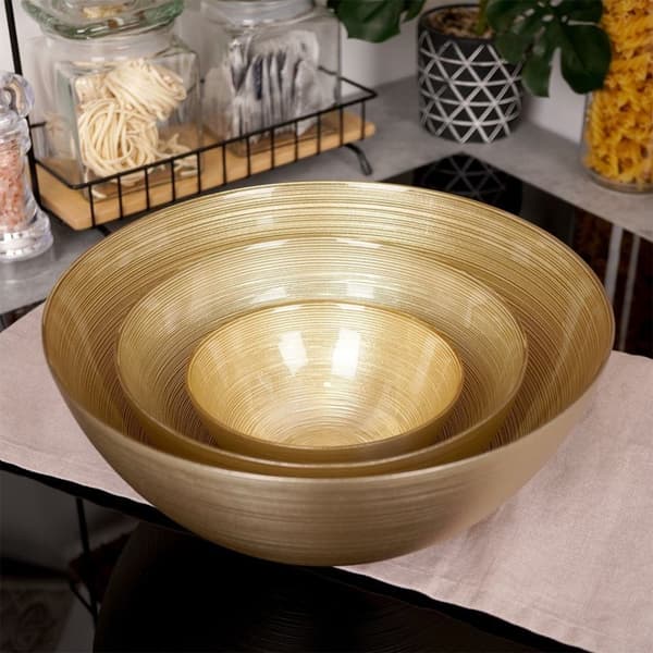 Skål, salladsskål i glas, guld, rund, 28 cm, 3,6 l