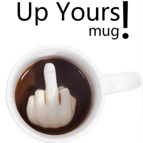 TD® vit keramisk mugg/ finger i kopp botten gest/ kreativ mugg med ociviliserad parodi på långfinger långfinger