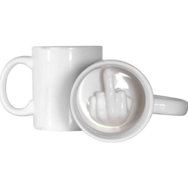 TD® vit keramisk mugg/ finger i kopp botten gest/ kreativ mugg med ociviliserad parodi på långfinger långfinger