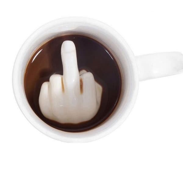 TD® vit keramisk mugg/ finger i kopp botten gest/ kreativ mugg med ociviliserad parodi på långfinger långfinger