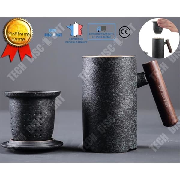 TD® Mörksvart Office Keramisk personlig tekoppsmugg med lock Filter Zen Style Keramikkopp