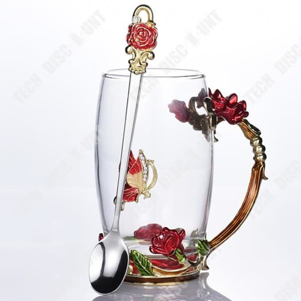 TD® Glas blomma tekopp Europeisk stil kreativ rosa emaljfärg hög temperatur färg vattenkopp present