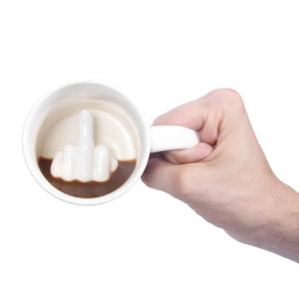 Tummen upp! - Up Mug - Keramisk mugg med en plötslig gest i botten av koppen - vit