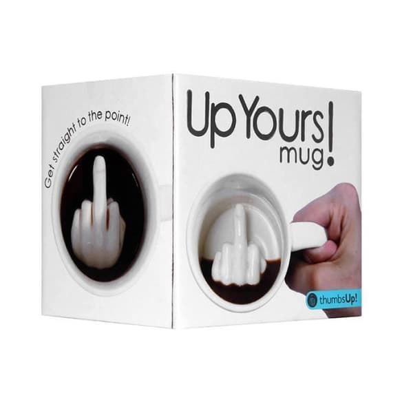 Tummen upp! - Up Mug - Keramisk mugg med en plötslig gest i botten av koppen - vit