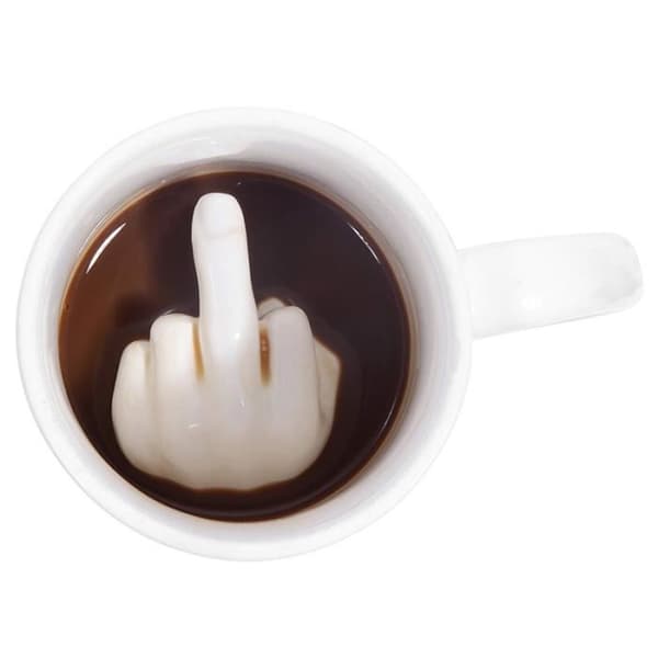 Tummen upp! - Up Mug - Keramisk mugg med en plötslig gest i botten av koppen - vit
