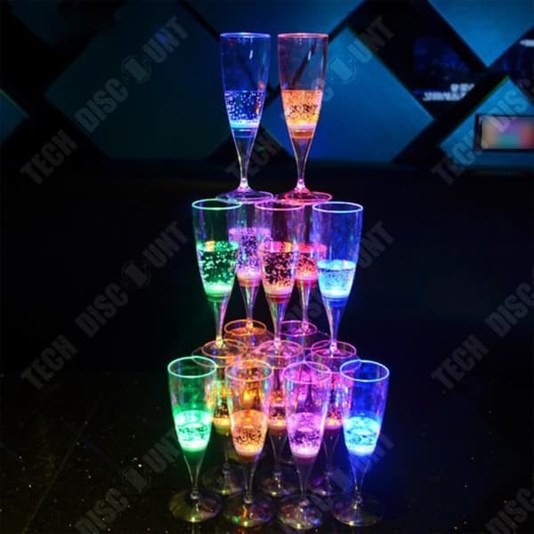 Multifärgade LED Champagneglas - TECH DISCOUNT - 6-pack - 150 ml - Ekologiska