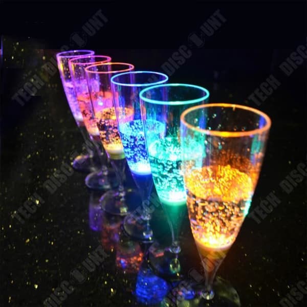 Multifärgade LED Champagneglas - TECH DISCOUNT - 6-pack - 150 ml - Ekologiska
